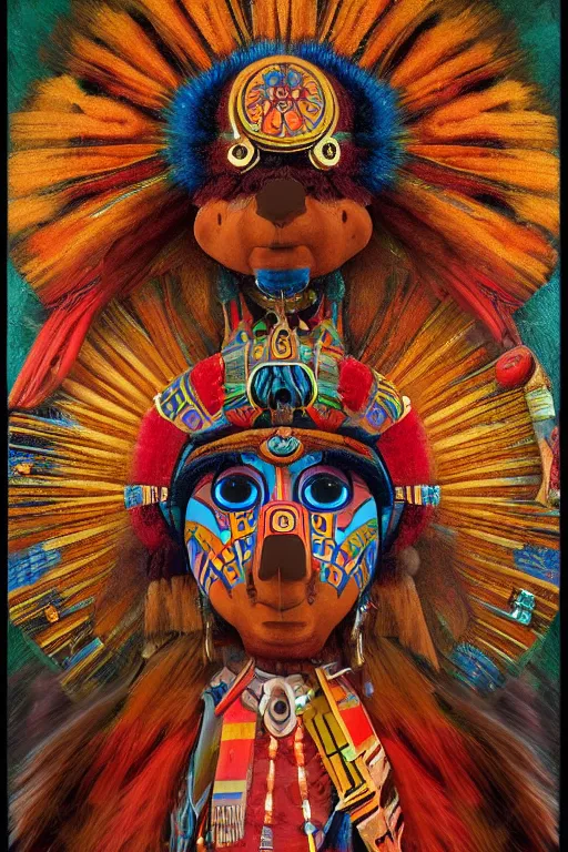 Image similar to A psychedelic painting of a Hopi kachina doll, symmetrical features, cinematic lighting, soft bokeh, fantasy, modern, colourful, highly detailed, digital painting, artstation, deviantart, concept art, sharp focus, illustration, by alphonse mucha