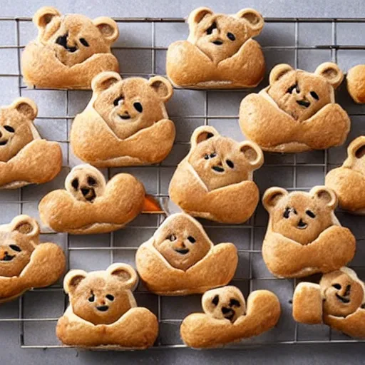 Prompt: a photo of cute bears baking bread