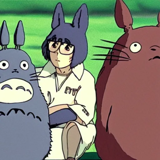 Prompt: totoro and larry david, ghibli film