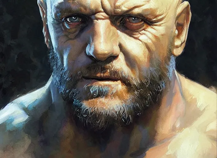 Image similar to a highly detailed beautiful portrait of anthony hopkins as kratos by gregory manchess, james gurney, james jean