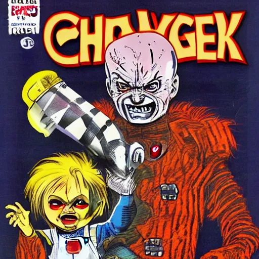 Image similar to Chucky VS Freddy Krueger 80's comic book cover