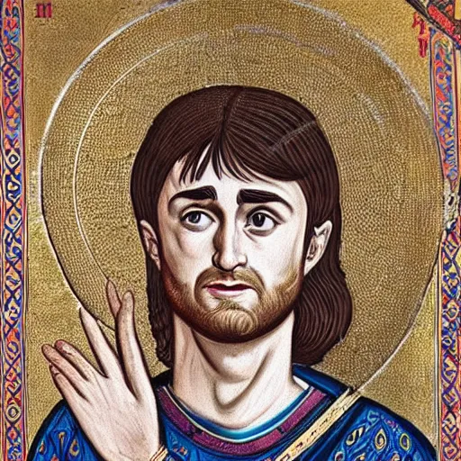 Prompt: A detailed portrait of Daniel Radcliffe, 7th century byzantine iconography, historical