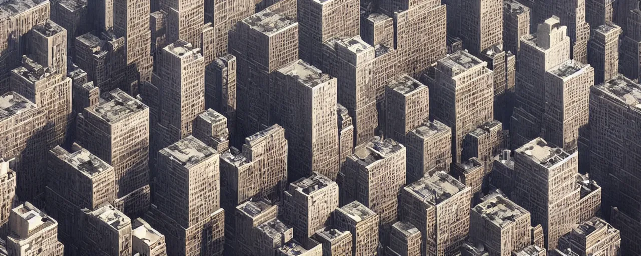 Image similar to new york city blocks. aerial. architecture. cinematic lighting. trending on artstation. cgsociety. art by greg rutkowski and william o'connor