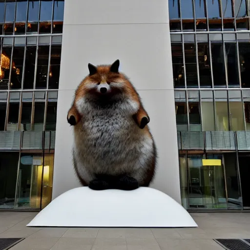 Image similar to rotund obese fox, ron mueck masterpiece in exhibition