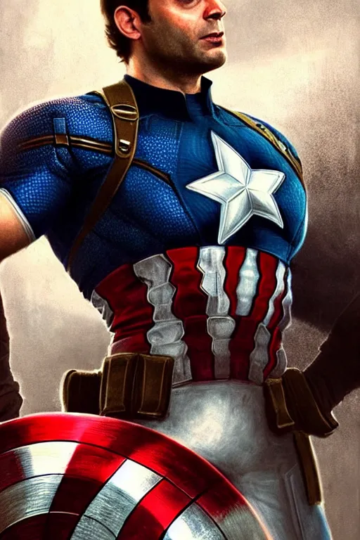 Image similar to Rahul Gandhi as Captain America , Captain America costume, Rahul Gandhi hairstyle, Captain America body type, Rahul Gandhi Face, calm, cute, portrait, baby figure, highly detailed, digital painting, artstation, concept art, smooth, sharp focus, illustration, cinematic lighting, art by artgerm and greg rutkowski and alphonse mucha