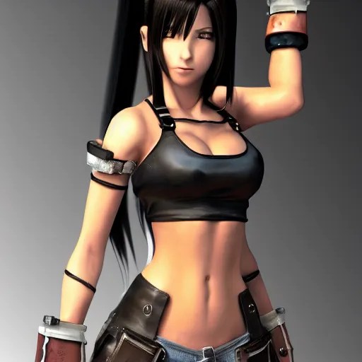 Image similar to head and body of tifa lockhart from final fantasy vii, highly detailed, trending on artstation