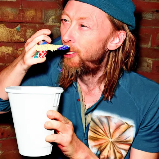 Image similar to thom yorke eating ice cream with sprinkles