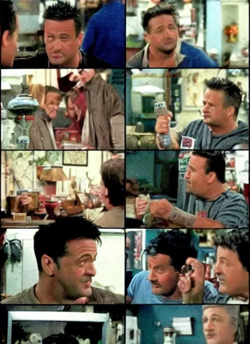 Prompt: a scene from friends where joey and chandler starts to build a rocket from scratch, face enhance, realistic, shaun of the dead, izombie, ultra detailed