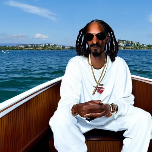 Image similar to snoop dogg sailing a boat