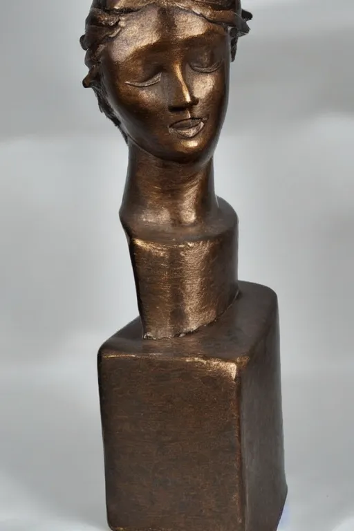Image similar to beautiful woman as a bronze sculpture,, single head, no double head,