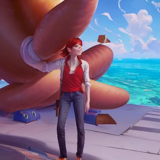 Image similar to emma stone surprised to see flying big italian sausages by concept artist gervasio canda, behance hd by jesper ejsing, by rhads, makoto shinkai and lois van baarle, ilya kuvshinov, rossdraws global illumination radiating a glowing aura global illumination ray tracing hdr render in unreal engine 5