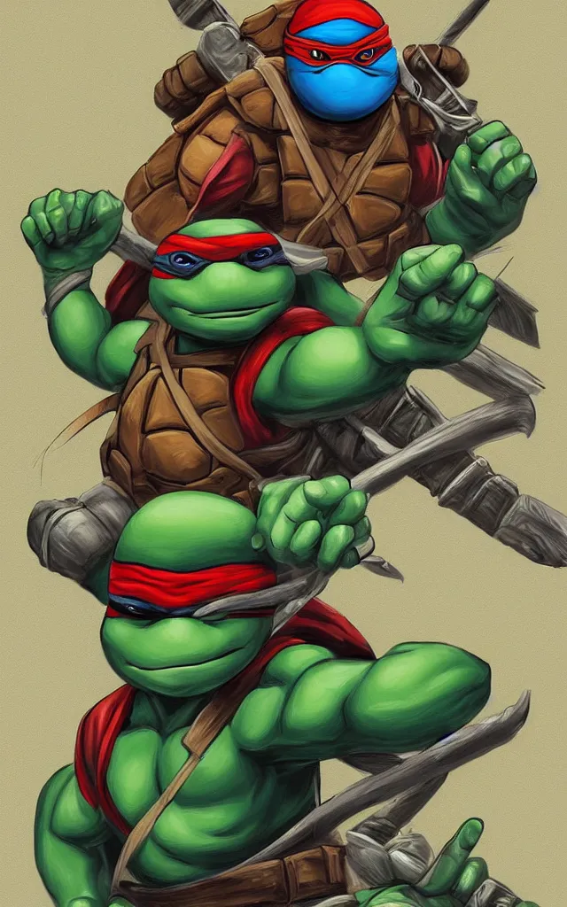 Image similar to Teenage mutant ninja turtle digital painting by brom