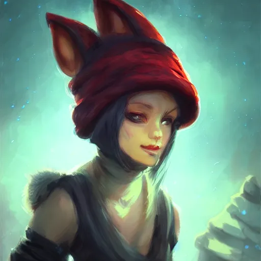 Image similar to Yordle Female portrait, cute, Red Scarf, Earnest, diminutive by Anato Finnstark, Tony Sart highly detailed, digital illustration, concept art