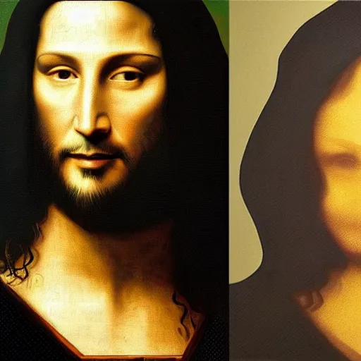 Image similar to painting of keanu reeves in the style of mona lisa, painting by leonardo da vinci