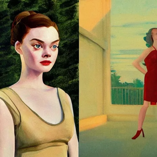 Prompt: Elle Fanning, head and shoulders masterpiece, in Fallout 3, golden hour, in a garden, artstation, in the style of Art Deco and Edward Hopper and Bosch, extremely detailed