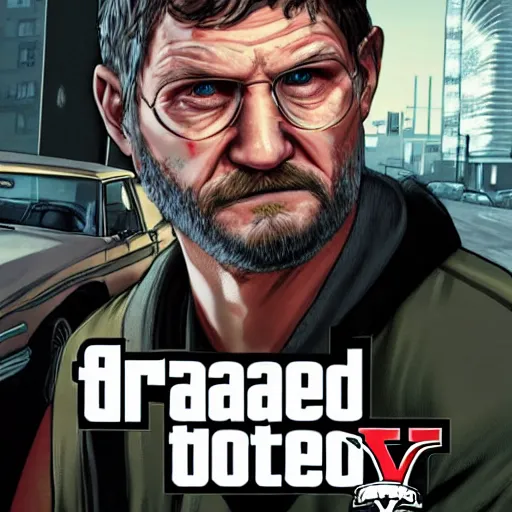 Prompt: Ted kaczynski in GTA V, Cover art by Stephen Bliss, boxart, loading screen