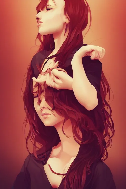 Prompt: girl with medium length red hair. black shirt. looking away! centered median photoshop filter cutout vector behance hd artgerm jesper ejsing!