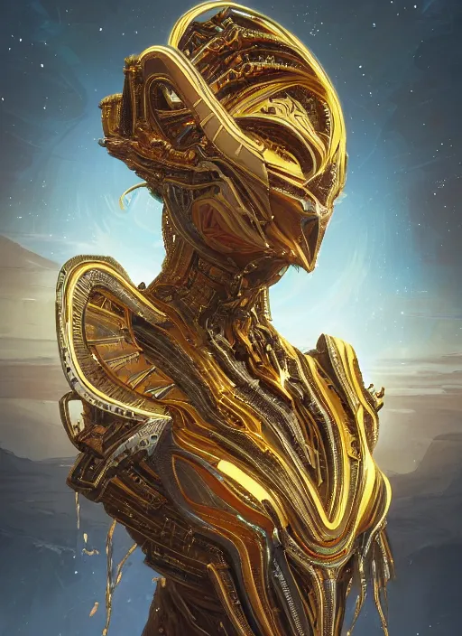 Prompt: symmetry!! portrait of gold alien in the style of horizon zero dawn, machine face, intricate, elegant, highly detailed, digital painting, artstation, concept art, smooth, sharp focus, illustration, art by artgerm and greg rutkowski and alphonse mucha, 8 k