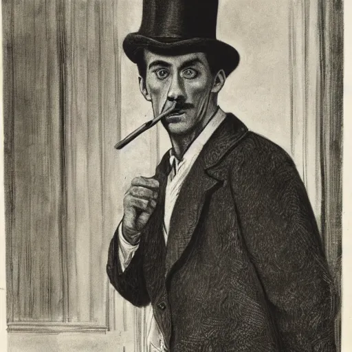 Prompt: sherlock holmes posing for a portrait, garden, duck, smoking cigar, by henri matisse