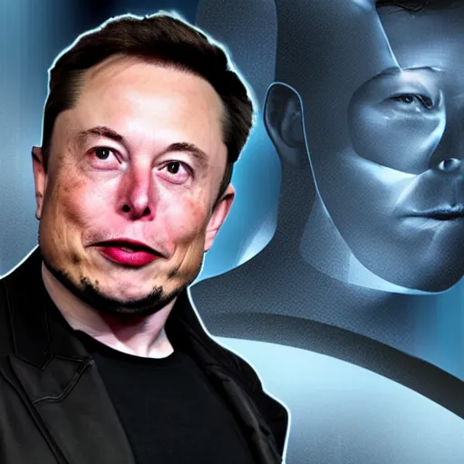 Image similar to elon musk as a super villain with lasers coming out of his eyes