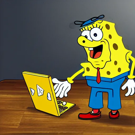 Image similar to spongebob playing games on computer, dslr photo, high detail, no noise