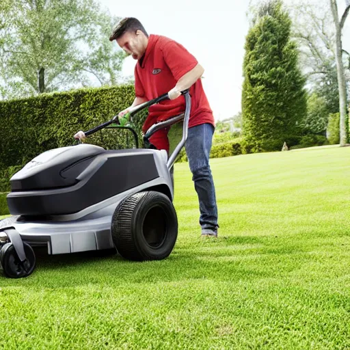 Prompt: pushing a lawnmower over a lawn full of clothes