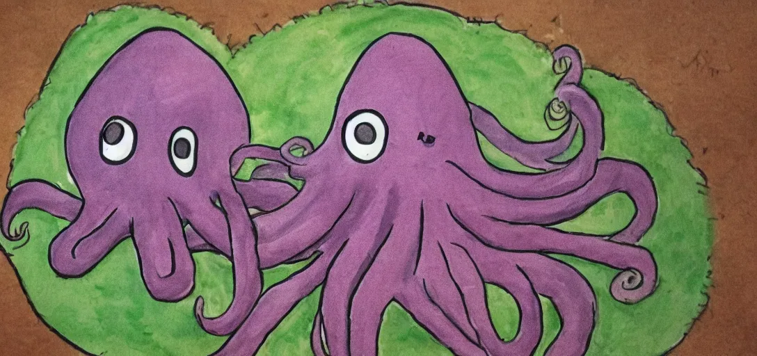 Prompt: children's book illustration of a sad octopus