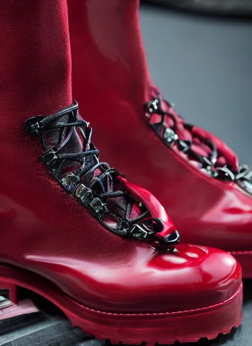 Prompt: hyperrealistic and heavy detailed balenciaga boots of whole lotta red by playboi carti, leica sl 2 5 0 mm, vivid color, high quality, high textured, real life