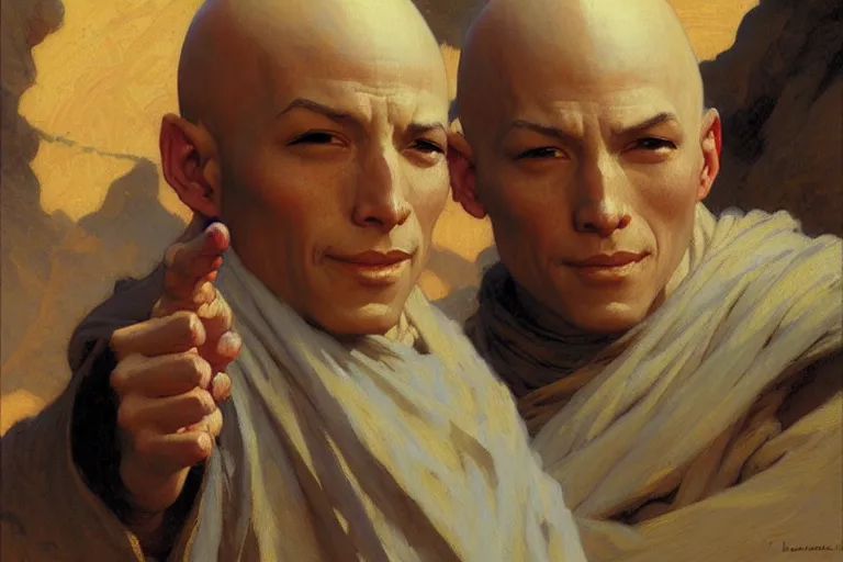 Prompt: bald monks from the last airbender, painting by gaston bussiere, craig mullins, j. c. leyendecker