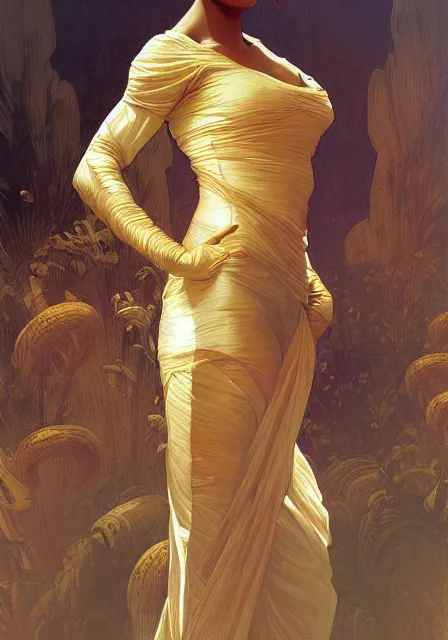 Prompt: mummy bee honey gold mummy, intricate, elegant, highly detailed, digital painting, artstation, concept art, smooth, sharp focus, illustration, art by artgerm and greg rutkowski and alphonse mucha and william - adolphe bouguereau