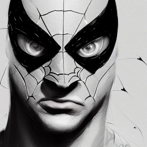 Prompt: a well designed portrait of spiderman, detailed, realistic, sketch style, artstation, greg rutkowski, 8 k resolution.