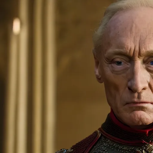 Image similar to donald trump as tywin lannister in game of thrones, 4 k, epic, cinematic, focus, movie still, fantasy, serious, extreme detail, atmospheric, dark colour, sharp focus