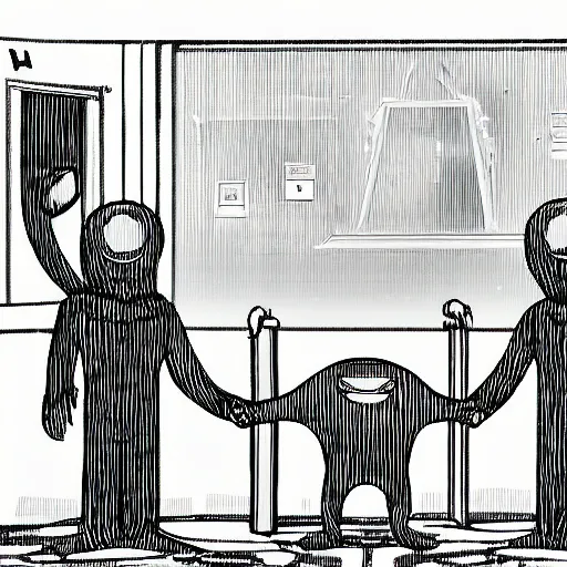 Prompt: an alien meeting the president, highly detailed, highly intricate, black and white