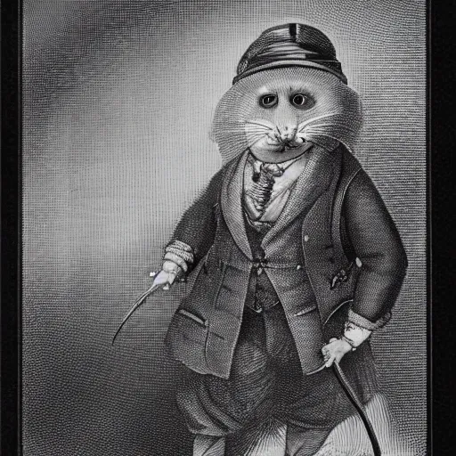 Image similar to old photoraph of a mouse dressed as a man, highly intricate, highly detailed, black and white