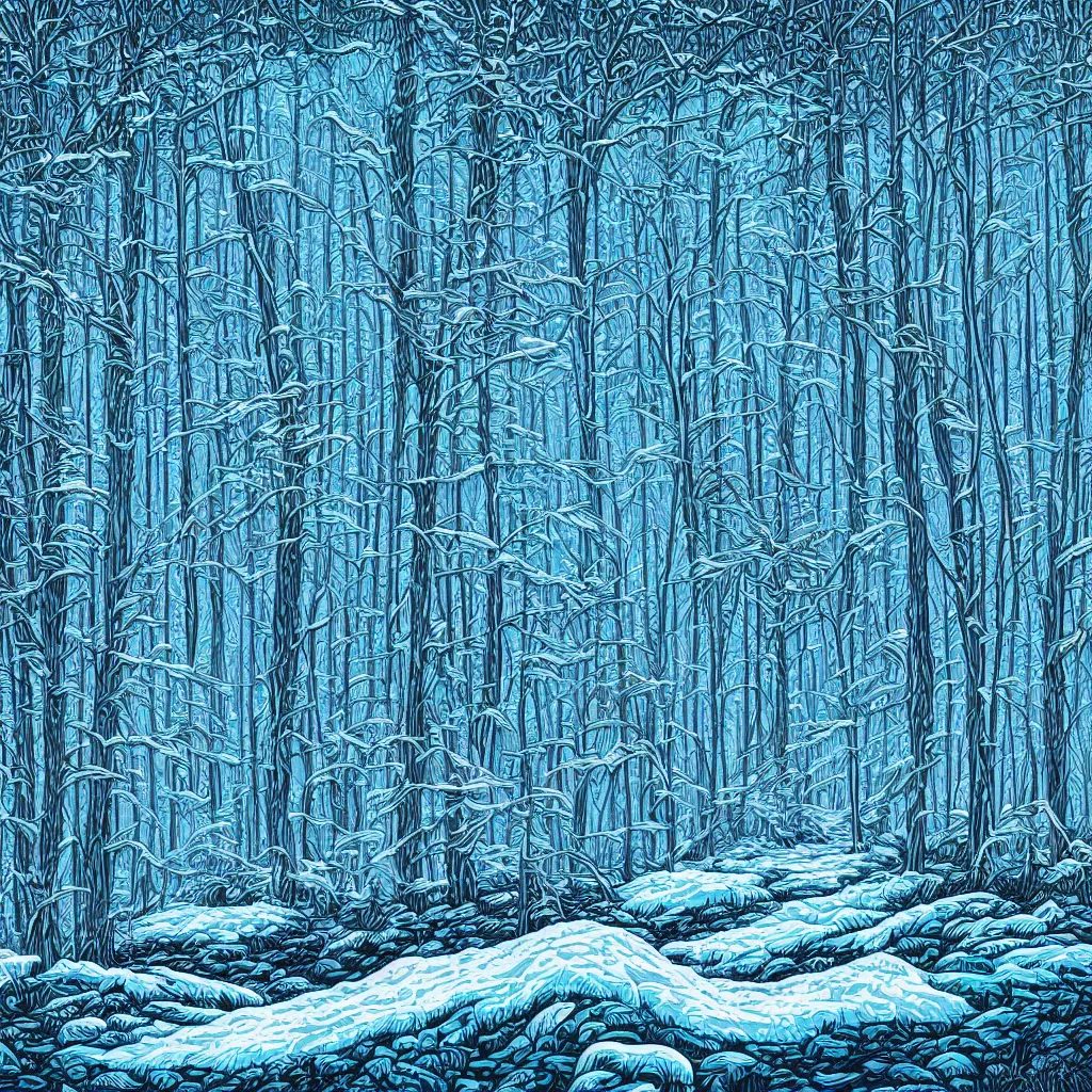 Image similar to An icy forest by Dan Mumford