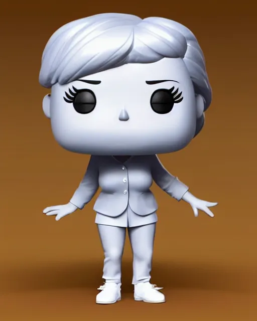 Image similar to full body 3d render of funko pop angela merkel as a funko pop, studio lighting, white background, blender, trending on artstation, 8k, highly detailed