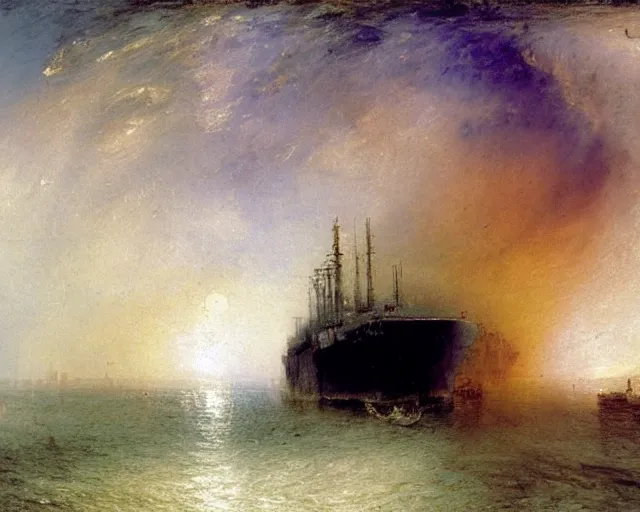 Image similar to an oil painting an aircraft carrier, turner