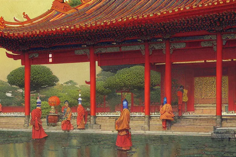 Image similar to asian temple, painting by jean giraud, greg rutkowski, carl larsson