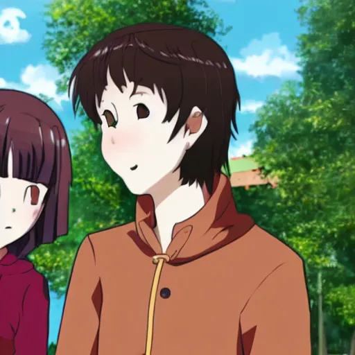 Image similar to a teenage girl and a teenage boy and a cat, in the Netherlands, Anime Outro