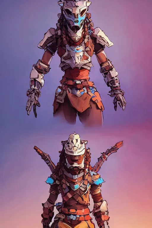 Image similar to combination suit armor aloy horizon forbidden west horizon zero dawn robot ninja mask helmet backpack tribal, art gta 5 comics, official fanart behance hd artstation by jesper ejsing, by rhads, makoto shinkai and lois van baarle, ilya kuvshinov, ossdraws radiating a glowing aura cgi rtx 2 0 2 2