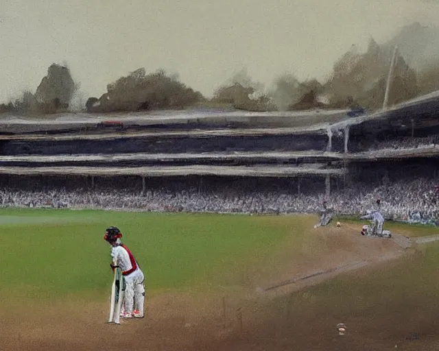 Prompt: emma watson opens the batting for england at lord's cricket ground, pil painting by greg rutkowski