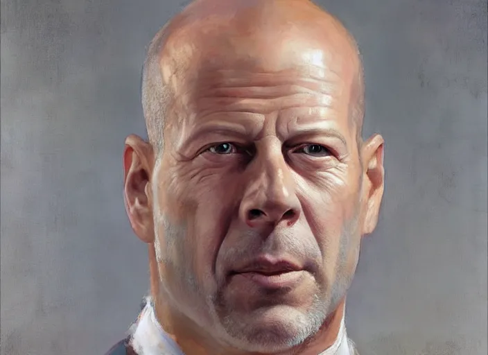 Image similar to a highly detailed beautiful portrait of bruce willis, by gregory manchess, james gurney, james jean