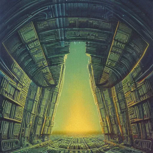 Image similar to megastructure in space, highly detailed 7 0 s scifi and beksinski style painting