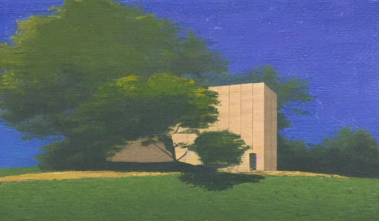 Image similar to A serene landscape with a singular building in the style of Marco Bucci.