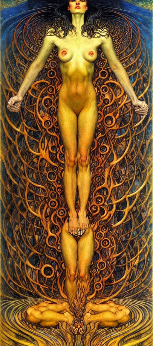 Image similar to Divine Chaos Engine by Karol Bak, Jean Delville, William Blake, Gustav Klimt, and Vincent Van Gogh, symbolist, visionary