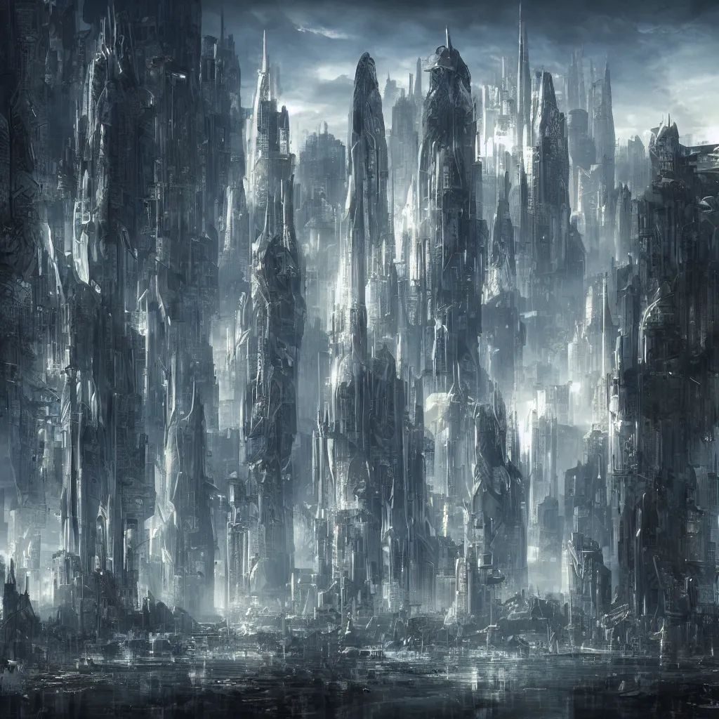 Image similar to future city, in the style of christian haley, matte painting, epic, amazing detail