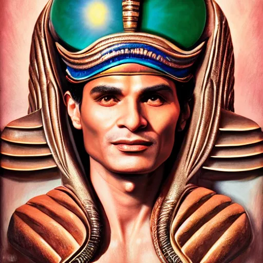 Image similar to a detailed fantasy character portrait of abdel halim hafez as egyptian god of art by lauri blank, artgerm, evelyn de morgan, 8K, 50mm lens