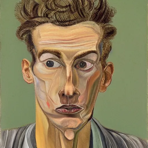 Prompt: portrait of a young man in his 3 0 s, by lucian freud, francis bacon