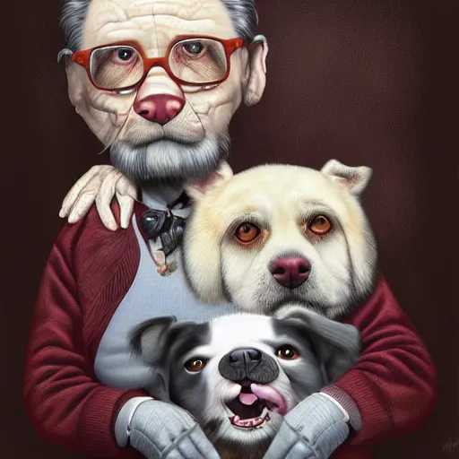Image similar to human owners who look like their dogs, digital painting by mark ryden