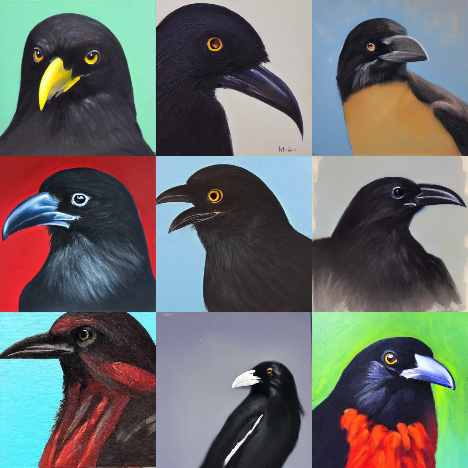 Image similar to portrait of a crow, oil paint